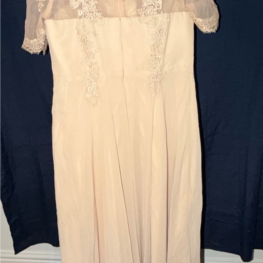 Champagne Lace Formal Dress W/ Sheer Lace Top-Size US 16 Eveng /Wdg. Guest Gown - Picture 6 of 12